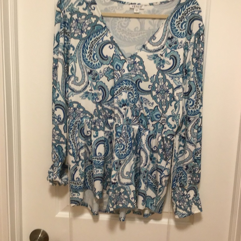 Venus Paisley Long Sleeve Top with Tie at Waist - Size L - Picture 6 of 7